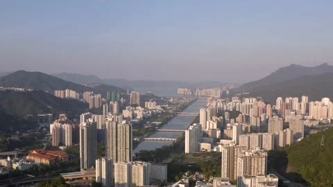 Flying along the Shing Mun River, Sha Tin, Hong Kong Stock-Footage 224893810