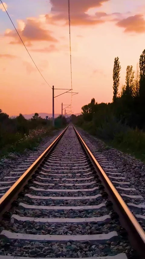 Flying Along Train Track Vertical Video Stock Footage 334879851