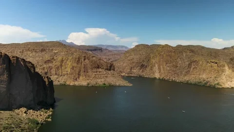 Flying alongside the rock face of Satchin cliff at CanyonLake00001664 스톡 동영상 170451158