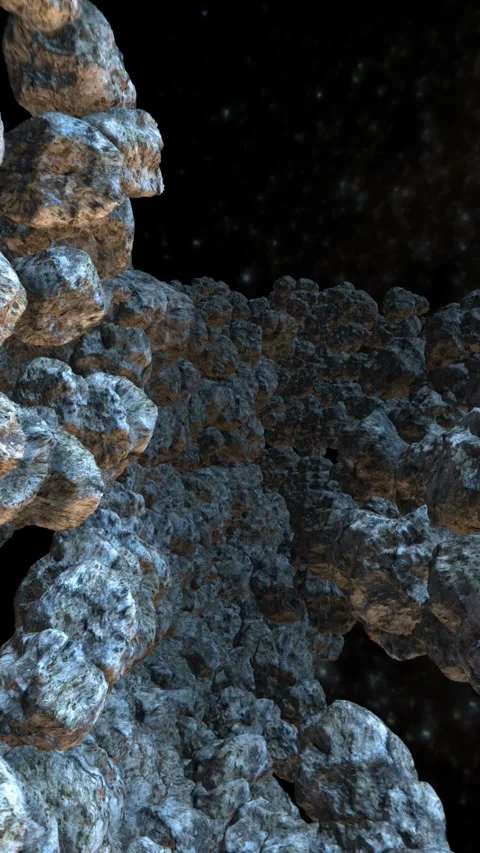 Flying among asteroids. Motion graphic Seamless vertical video animation. Stock Footage 317184858