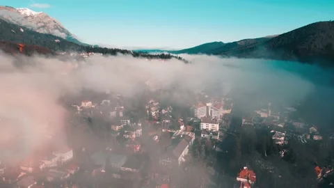 Flying among the clouds over the Prahova valley Stock Footage 229616440