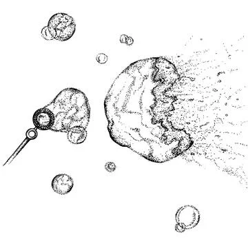 Flying and bursting soap bubbles Stock Illustration