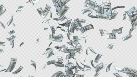 Flying and falling dollar bills - 3d render with alpha channel. Video stock 251464278