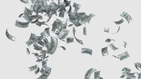 Flying and falling dollar bills - 3d render with alpha channel. Stock Footage 252890257