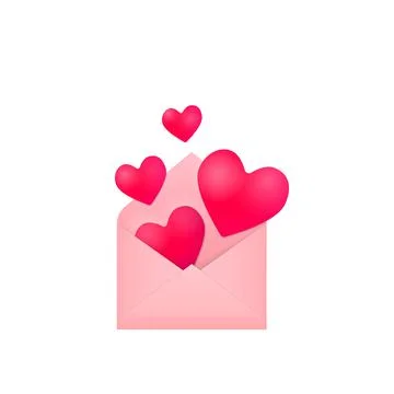 Flying and falling red hearts from open pink paper envelope Stock Illustration