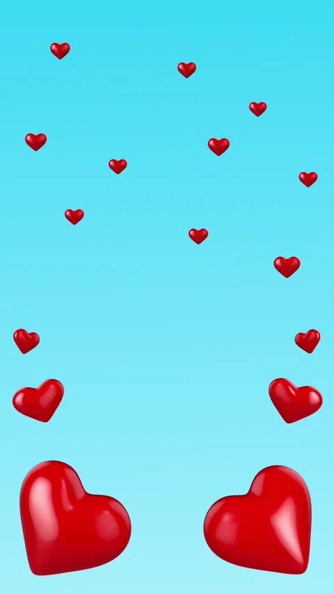 Flying and pulsing hearts on blue and green background Vertical size Stock Footage 231723948