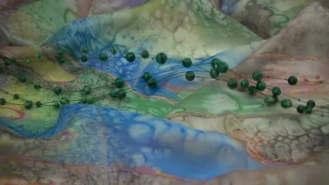 Flying and wavy motion of green stones jewelry on a gradient pastel soft fabric Stock Footage 120128558