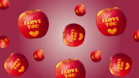 Flying and wiggle of different diameters apples with the inscription. animation Stock Footage 168589117