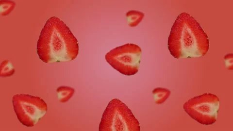 Flying and wiggle of different diameters Half of strawberries Stock Footage 168620301