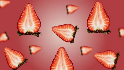 Flying and wiggle of different diameters Half of strawberries Stock Footage 168620551