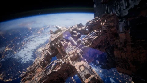 Flying an Animated Space Station Stock Footage 118584190