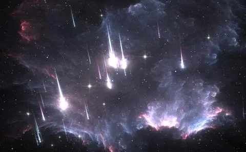 Flying antimatter particles react with its matter particles in the nebula Illustrazione stock