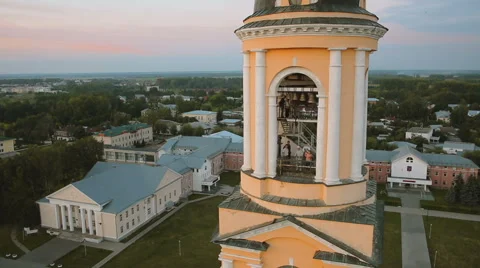 Flying around the bell tower in Suzdal Stock Footage 68196310
