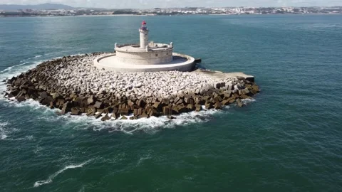 Flying around Bugio Lighthouse @ Tagus River mouth - Lisbon 4K Stock Footage 193609785