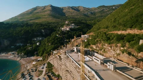 Flying around construction cranes Stock Footage 201777443