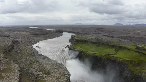 Flying around the Dettifoss waterfall in Iceland Stock Footage