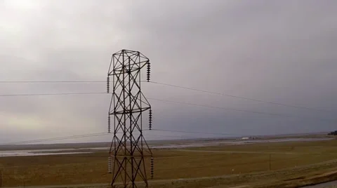 Flying around electrical wires Stock Footage 35728205