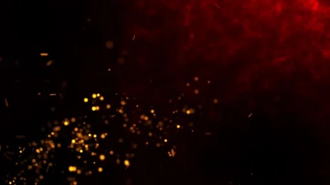 Flying around fire dust particles burning animation isolated on Black Background Video stock 321197798