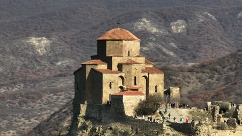 Flying around the historic Jvari monastery in Mtskheta city Stock-Footage 222610381