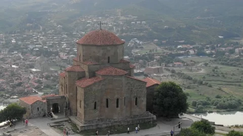 Flying around the historic Jvari monastery near Mtskheta in eastern Georgia. Stock Footage 237637720