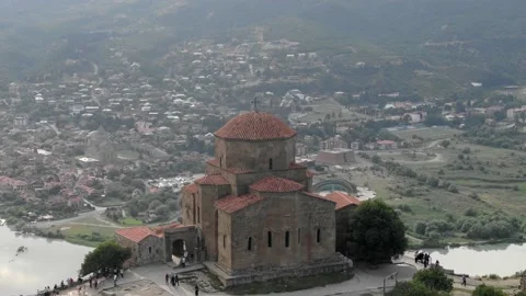 Flying around the historic Jvari monastery near Mtskheta in eastern Georgia. Stock Footage 237637751
