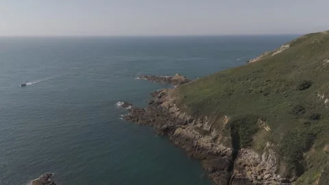 Flying around the Jerbourg sea cliffs on Guernsey Stock Footage 288742431