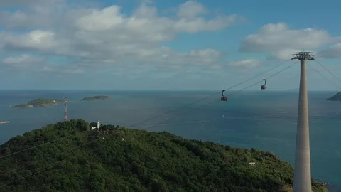 Flying around longest cable car in the world in phu quoc island Vietnam asia ae Stock Footage 124366236