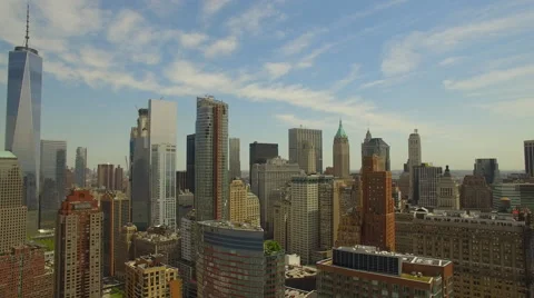 Flying around Lower Manhattan with new world trade centre building, New York, 4K Stock Footage 63526219
