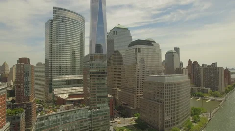 Flying around Lower Manhattan with new world trade centre building in the middle Stock Footage 63613636