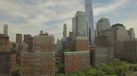 Flying around Lower Manhattan with new world trade centre building in the middle Stock Footage 63625889