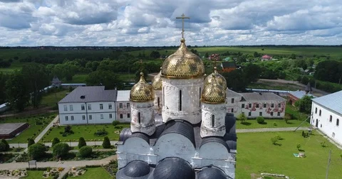 Flying around the monastery Stock Footage 77773573