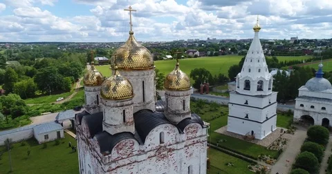 Flying around the monastery Stock Footage 77773961