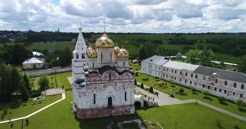 Flying around the monastery Stock Footage 77774277