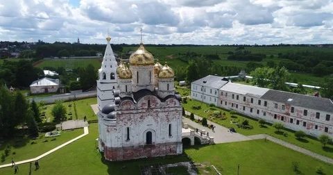 Flying around the monastery Stock Footage 77818146