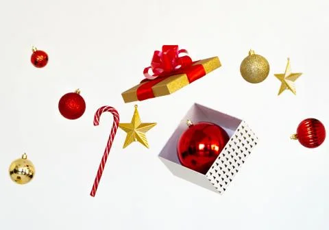 Flying around open gift box. Spinning festive whirl. Christmas looped background 스톡 일러스트
