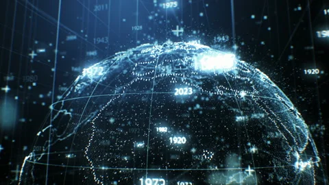 Flying Around Planet Earth Hologram Made of Dots Rotation in Cyberspace with Stock-Footage 102832453