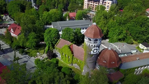 Flying around Rauschen Water Tower Stock Footage 76859565