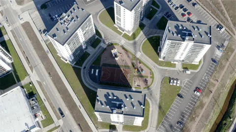 Flying around the residential complex with new infrastructure Stock Footage 116566901