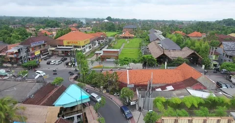 Flying around rice fields around the town of Ubud, Bali Stock Footage 73116386