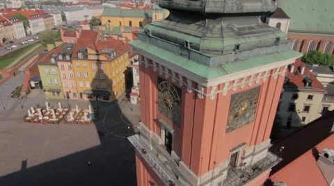 Flying around the Royal Castle Tower in Warsaw by HeliDog_Aerials Stock Footage 11024132