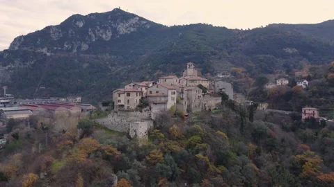 Flying around small town of Papigno Stock Footage 169314630