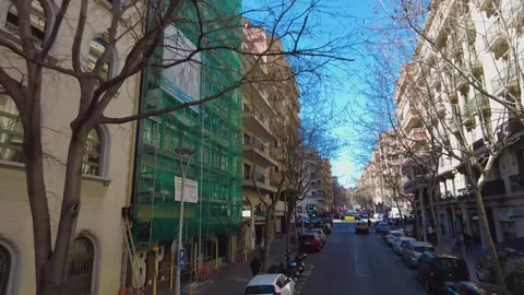 Flying around the streets of Barcelona Stock Footage 302358751