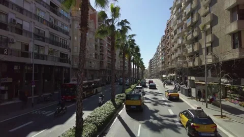 Flying around the streets of Barcelona Stock Footage 302389612