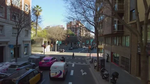 Flying around the streets of Barcelona Stock Footage 302390108