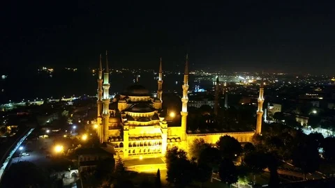 Flying Around Sultan Ahmet Mosque at the Night Video stock 79186987
