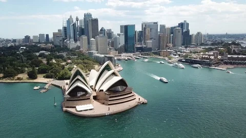 Flying around Sydney Opera House and Harbor bridge Stock Footage
