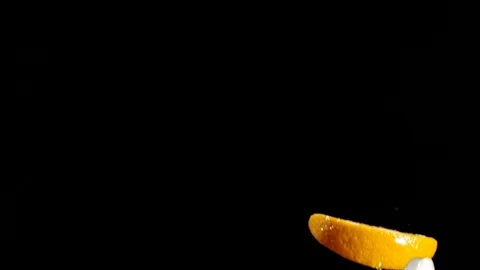 Flying assorted Fruit Pieces slow motion 1900fps phantom 4K Stock Footage 120431766