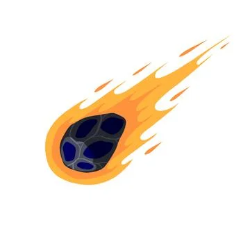 Flying asteroid, Burning comet. Astronomical object with tail vector design.. Stock Illustration