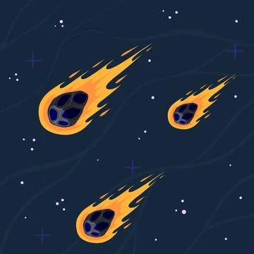 Flying asteroid, Burning comet Illustrazione stock