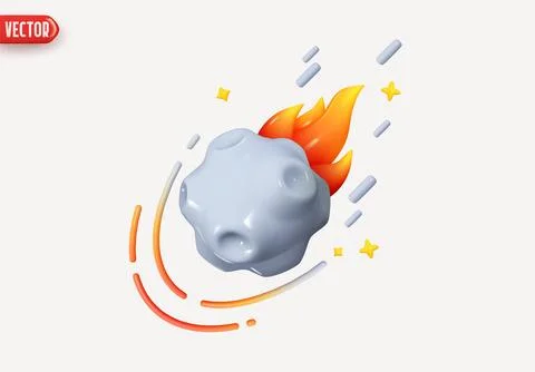 Flying asteroid with fire. Abstract minimal comet. Meteorite flies and plume  Stock Illustration